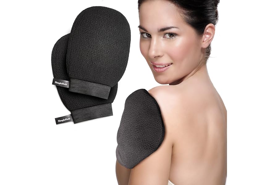 SimpleField Korean Exfoliating Mitt for Remove Dead Skin. 2 Pack 100% Viscose Kessa Deep Exfoliating Gloves for Body Scrub, Keratosis Pilaris and Self Tanning Removal. Easily Smooth Skin Surface.
