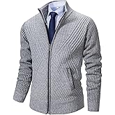 XinYangNi Men's Cardigan Sweaters Knit Zipper Casual Slim Fit Stand Collar with Full Zip and Pockets