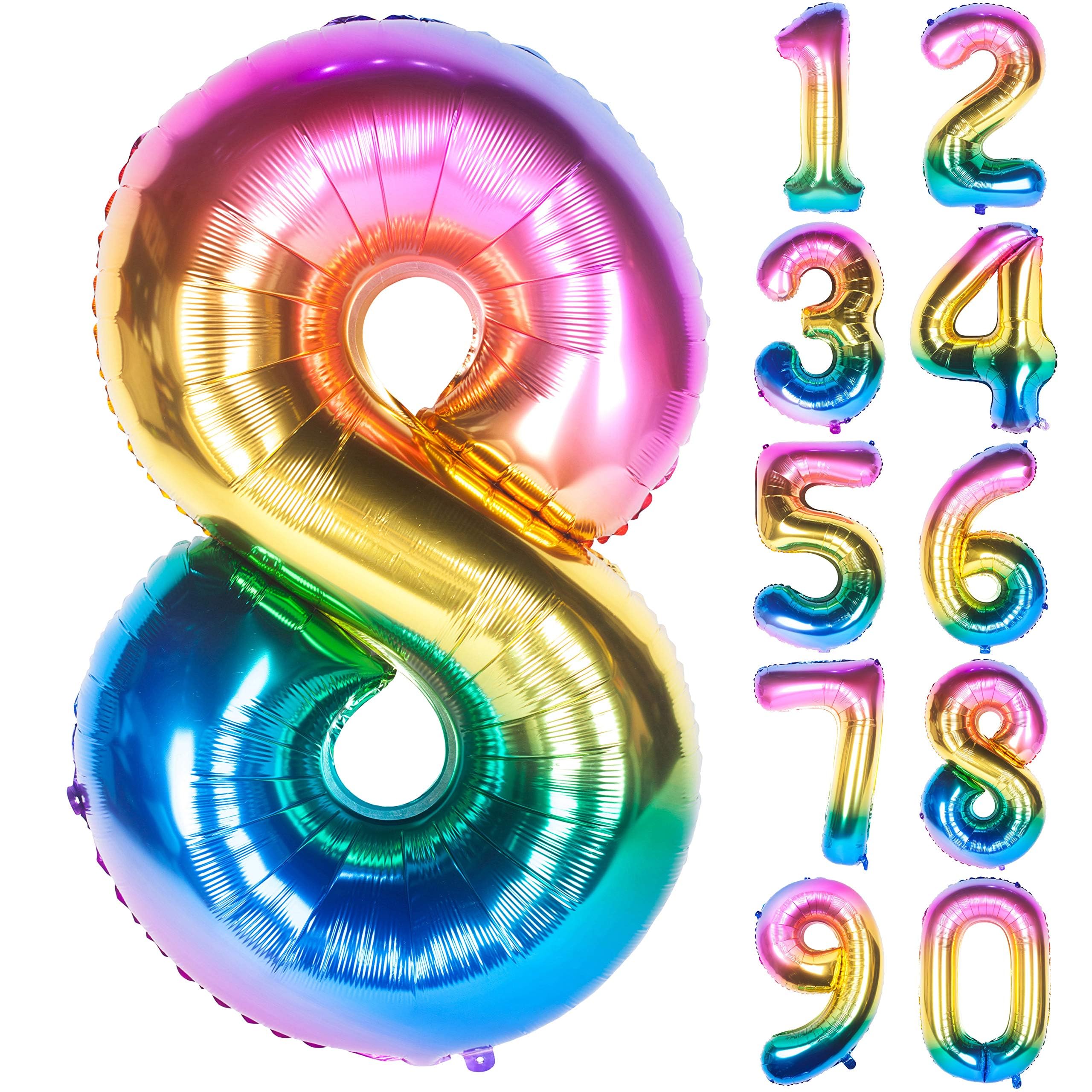 CHANGZHONG 40 Inch Giant Helium Foil Number 0 to 9 Rainbow Balloon Birthday Wedding Party Digital Decorations Number 8
