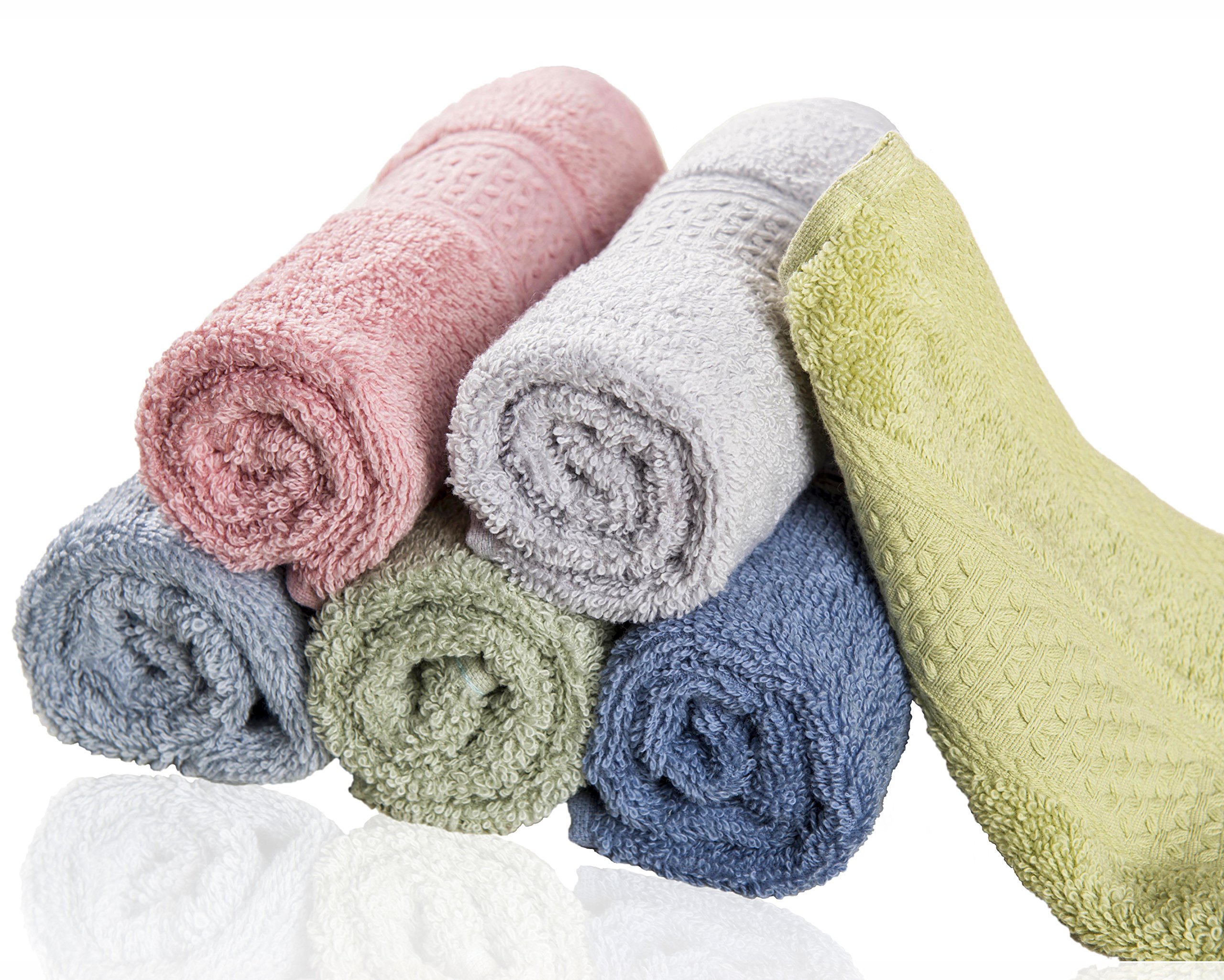 Cleanbear Pure Cotton Wash Cloths Face Cloths, 6 Colors per Set, 13 x