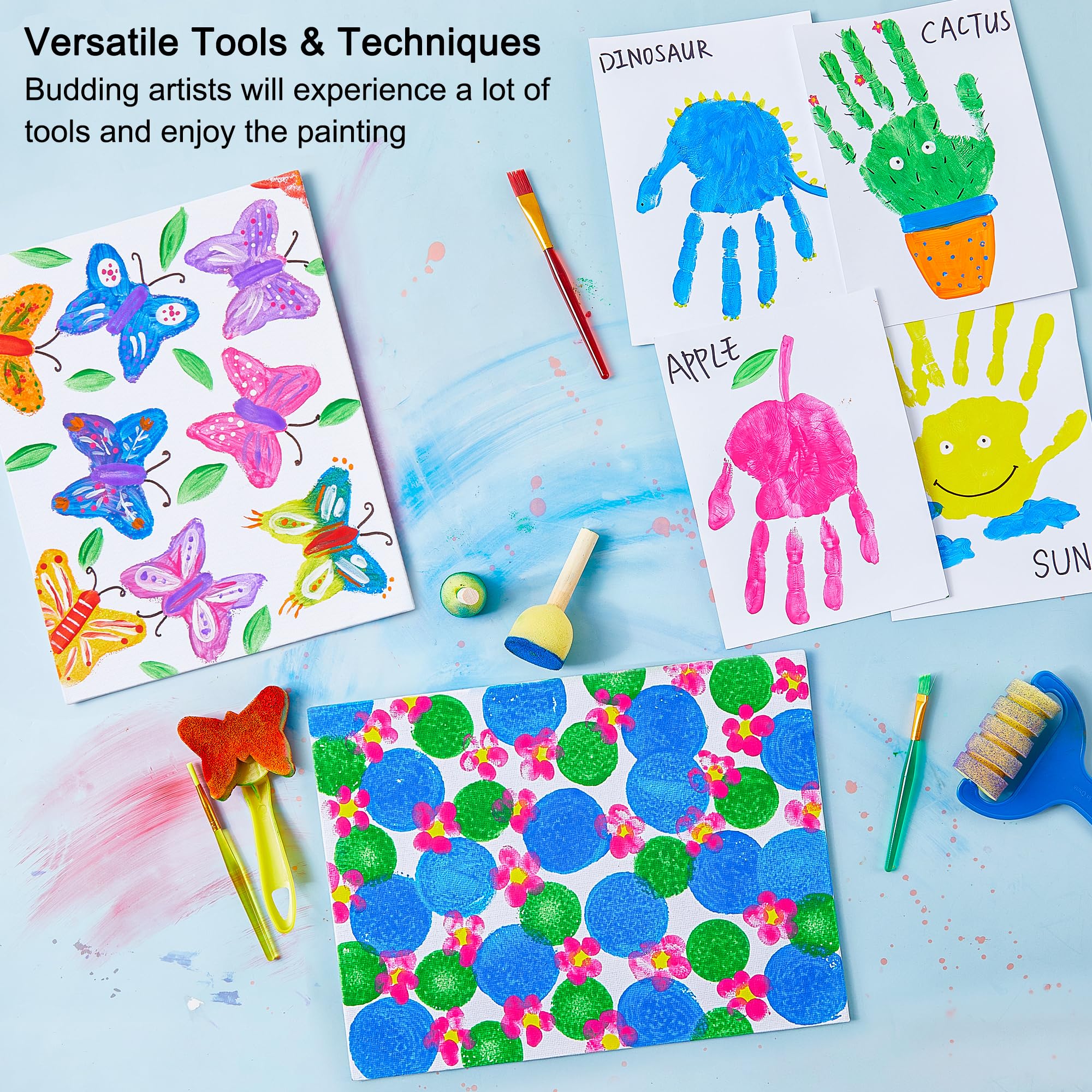 Shuttle Art Washable Kids Paint Set - 46 Pack with 14 Colors (60ml), Brushes, Finger Paint Pad, Sponge, Palette, Smock, Non-Toxic for Toddlers
