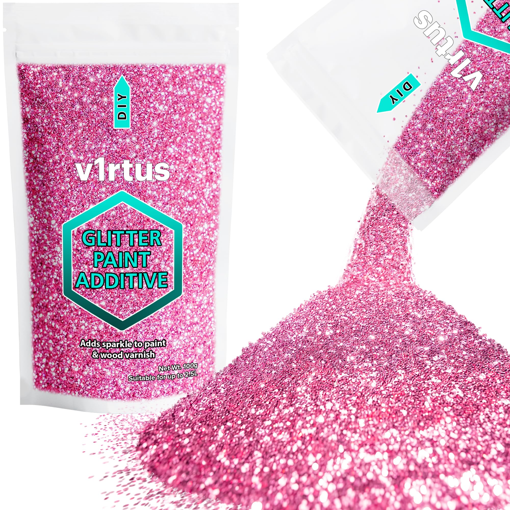 Rose Pink Glitter Paint Additive 100g | Sparkle Glitter Paint for Walls Interior Exterior, v1rtus