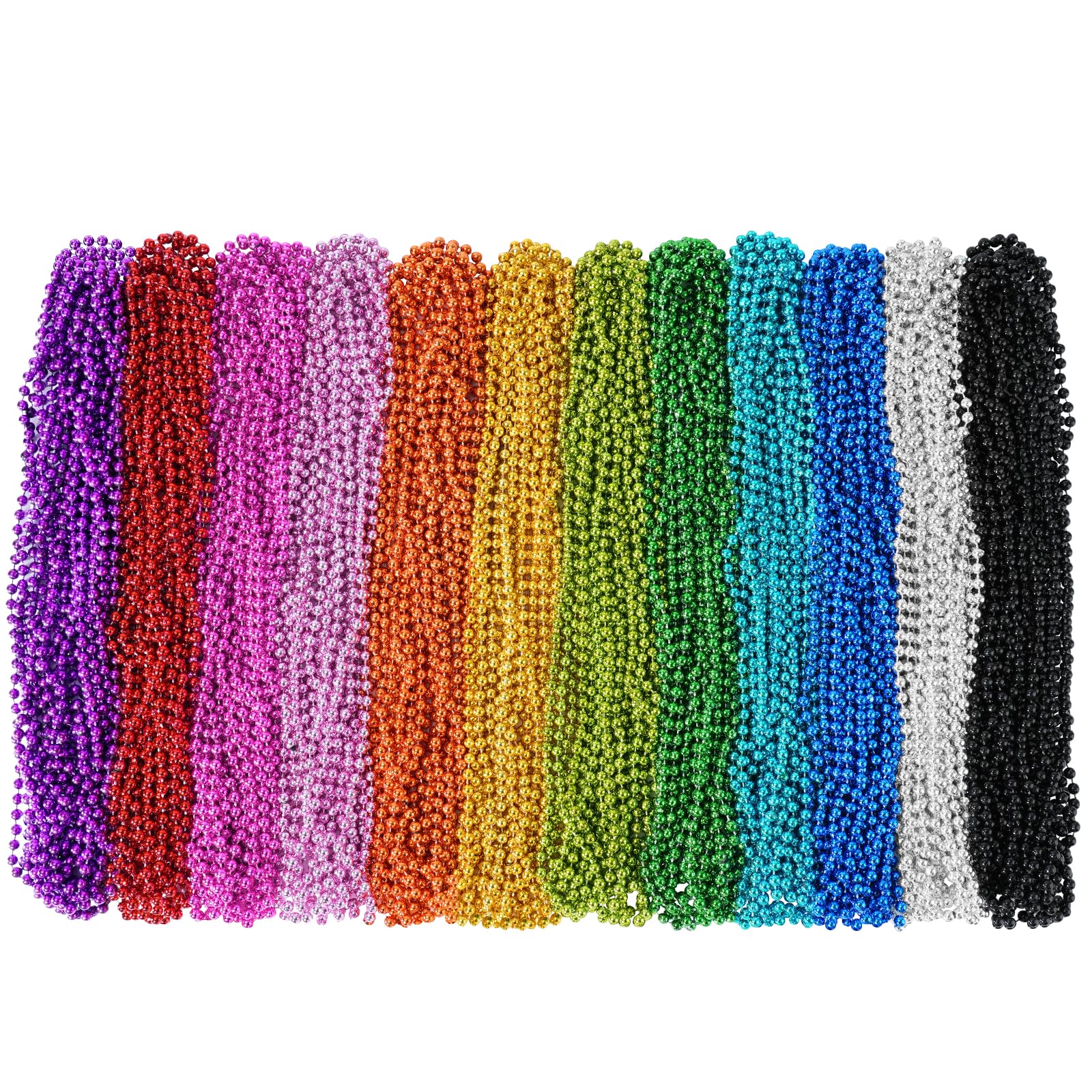 Photo 1 of 144 PCS Mardi Gras Beads Necklaces, 12 Colors 33 Inch 7 mm Metallic Bead Party Beads Round Beaded Necklaces for Mardi Gras, Christmas, Carnival