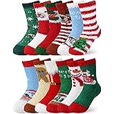 Liitrsh 12 Pairs Christmas Kids Fuzzy Socks Bulk Warm Winter Cute Funny Cozy Fluffy Slipper Socks for Boys Girls Xmas Stocking Gift