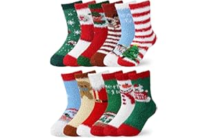 Liitrsh 12 Pairs Christmas Kids Fuzzy Socks Bulk Warm Winter Cute Funny Cozy Fluffy Slipper Socks for Boys Girls Xmas Stocking Gift