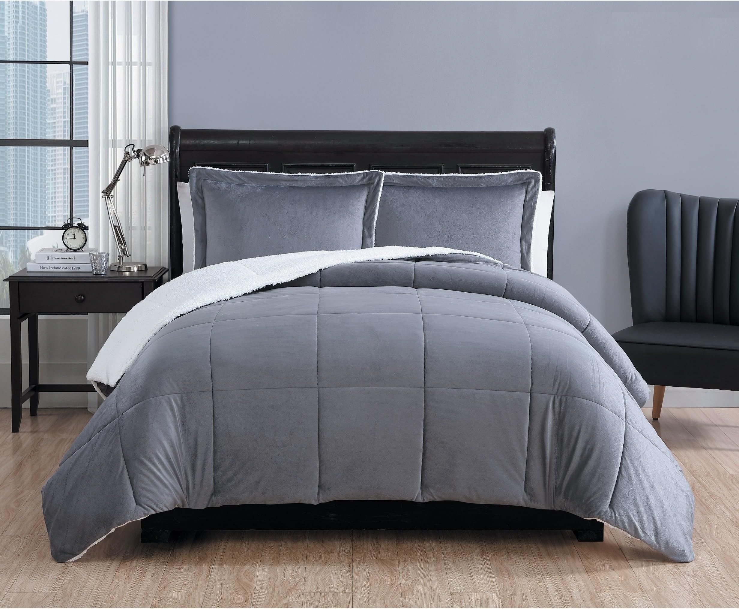 VCNY Home Micro Mink Collection Comforter Soft & Cozy Bedding Set, Stylish Chic Design for Home Décor, Machine Washable, Queen, Charcoal 3 Piece