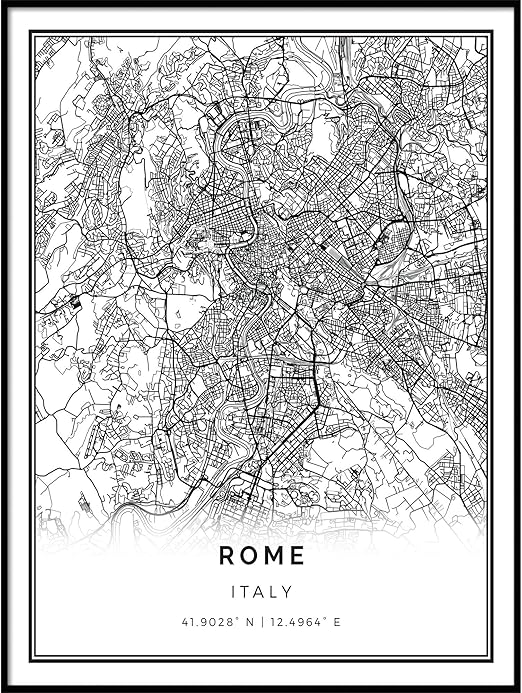 Amazon Com Squareious Rome Map Poster Print Modern Black And