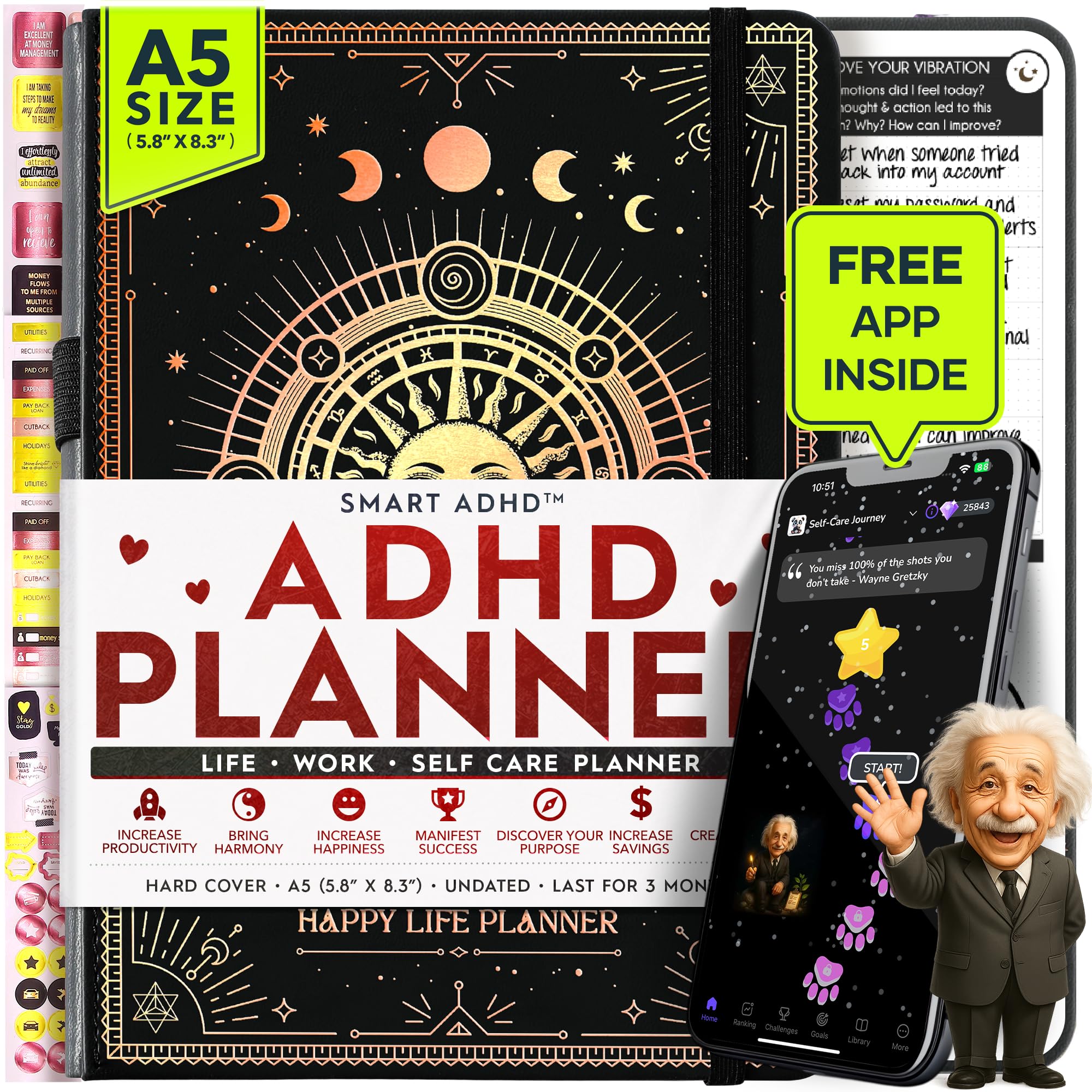 Photo 1 of Adhd Daily Planner - A Self Care Personal Gratitude Journal to Increase Productivity and Success in Life & Work, Weekly & Monthly Undated Planner for Women and Men, Vision Board & Organizer + Stickers