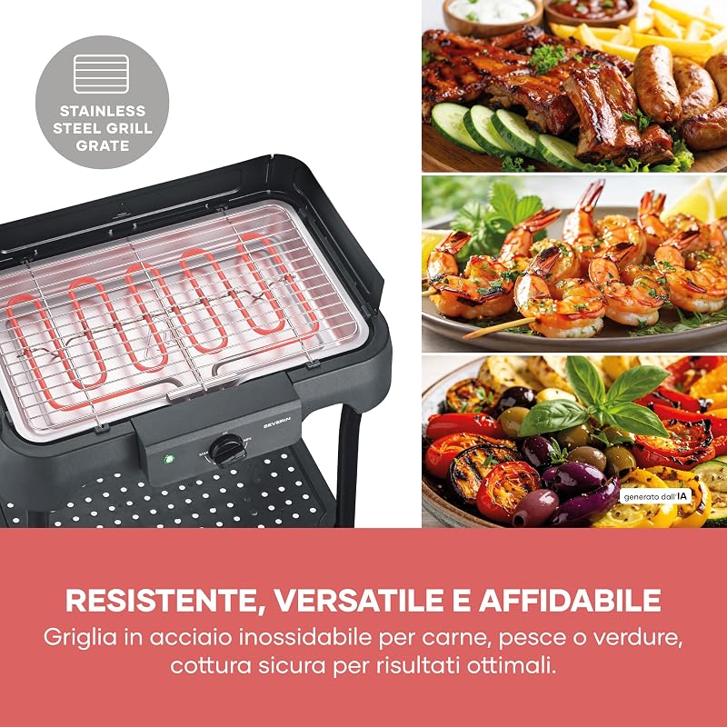 Barbecue Elettrico con Supporto, Griglia in Acciaio Inox, 2000W