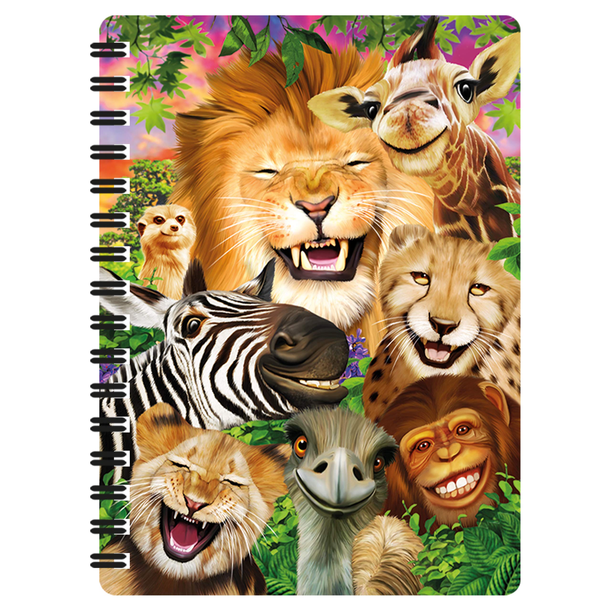 3D LiveLife Jotter - Safari Smiles from Deluxebase. Lenticular 3D Wild Animal A6 Spiral Notebook with plain recycled paper pages. Artwork licensed from renowned artist Michael Searle