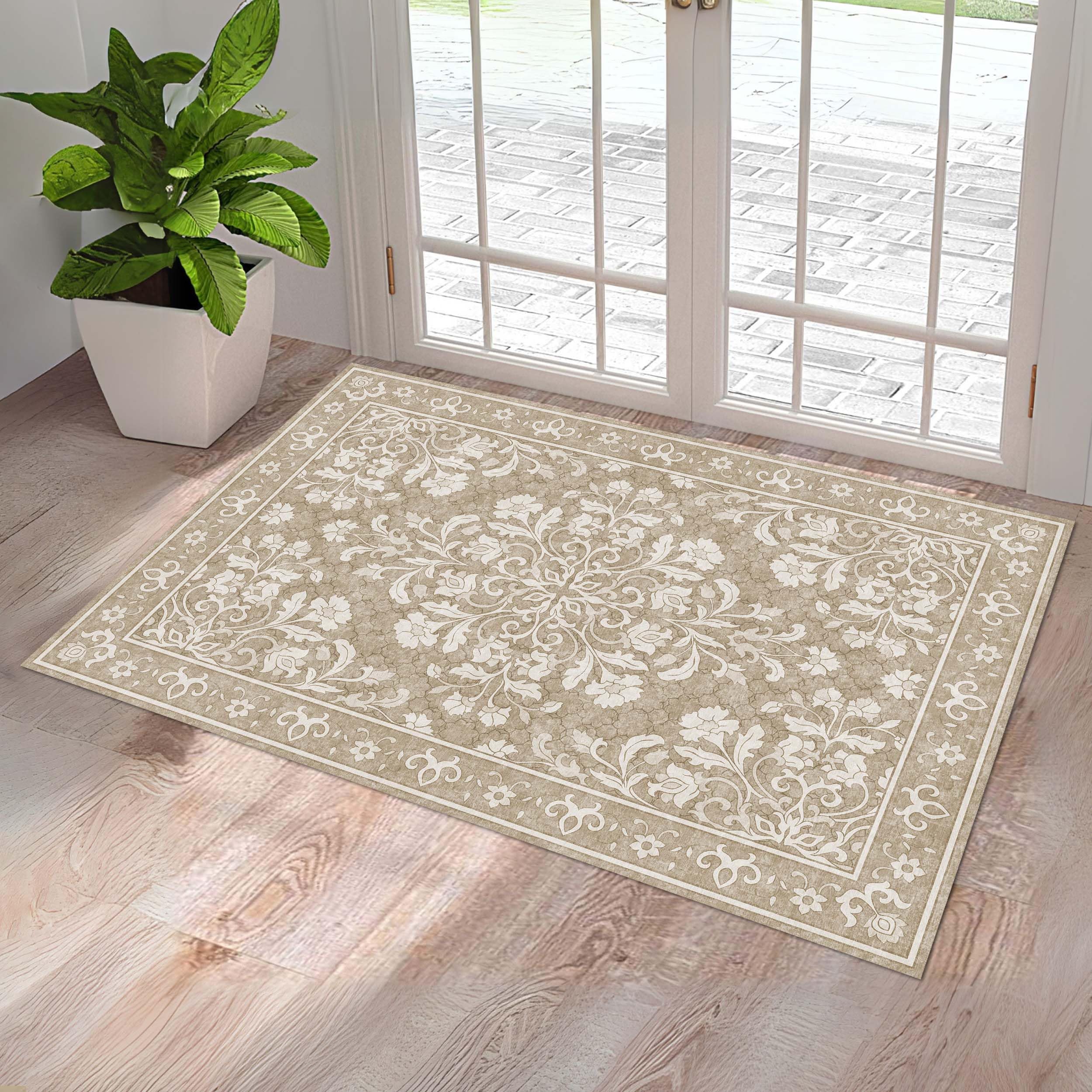 Photo 1 of Washable Entryway Rug 2x3 | Non Slip Rug Runners for Hallways, Entryways, Kitchens, Bathrooms, Bedrooms | Ultra-Soft Flannel Carpet Kitchen Rug with Rubber Backing (Sand, 2x3)