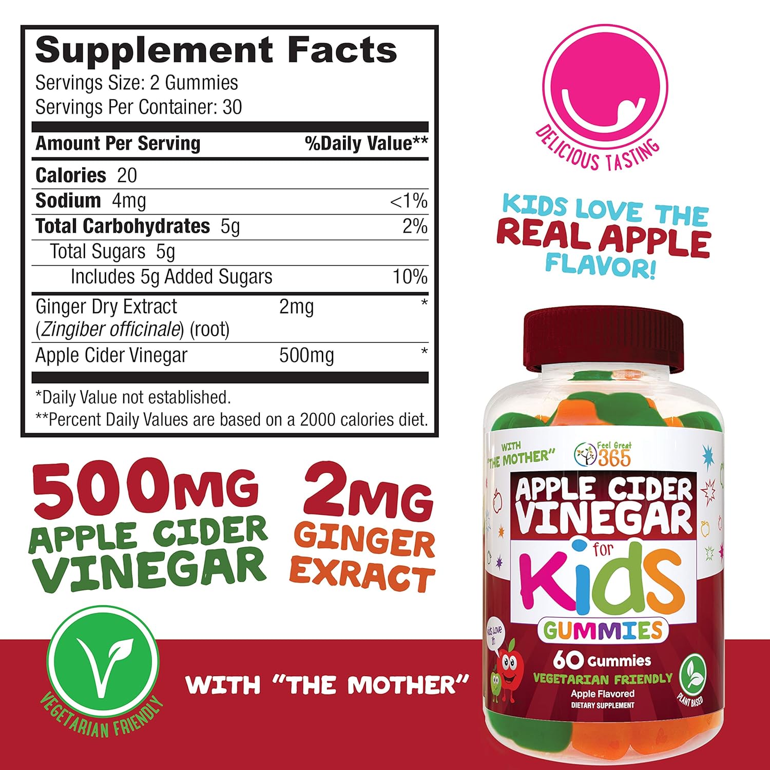 Feel Great 365’s Apple Cider Vinegar Gummies for Kids Digestive