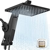 MakeFit Filtered Rain Shower Head with Handheld Combo High Pressure 12'' Rainfall Shower Heads &amp; Hidden Detachable Wand Dual Showerhead Water Softener for Hard Water Easy Filter Replacement
