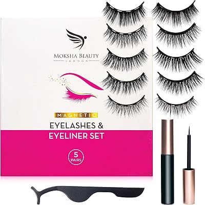 Moksha Beauty Magnetic Eyelashes 5 Pairs Reusable 3D Natural Look Eyeliner Kit