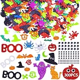 Halloween Foam Stickers, 200 Foam Glitter Sticker &100 Wiggle Eyes | 300Pcs in total, Self-Adhesive Halloween Stickers, Pumpkin Ghost DIY Crafts for Halloween Thanksgiving Party