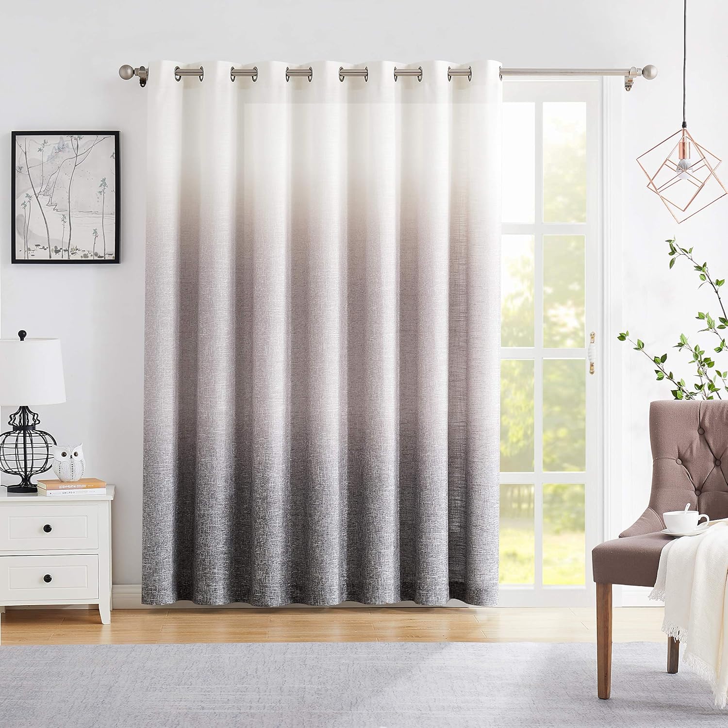 Central Park Ombre Window Door Curtain 100" Extra Wide Linen Ombre Gradient Print on