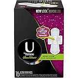 U by Kotex CleanWear Ultra Thin Heavy Flow Pads with Wings, Unscented, 16 Count (Pack of 6)