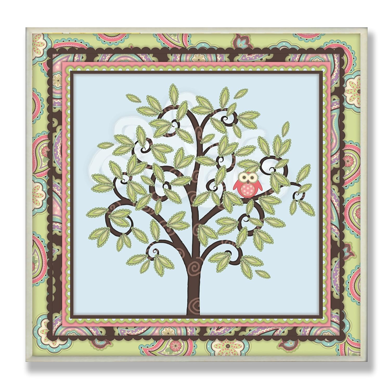 Amazon Com Plaza De Decoracion De La Pared Buho Rosado En Arbol Con La Frontera Impresiones Del Disenador Y El Arte De La Pared Para Baby