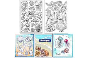 GLOBLELAND 2 Sheets Summer Marine Animal Shells Clear Stamp for Scrapbooking Sea Turtle Silicone Stamps Jellyfish Transparent