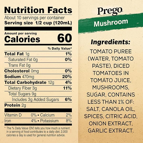 PREGO MUSHROOM PASTA SAUCE, 45 OZ JAR