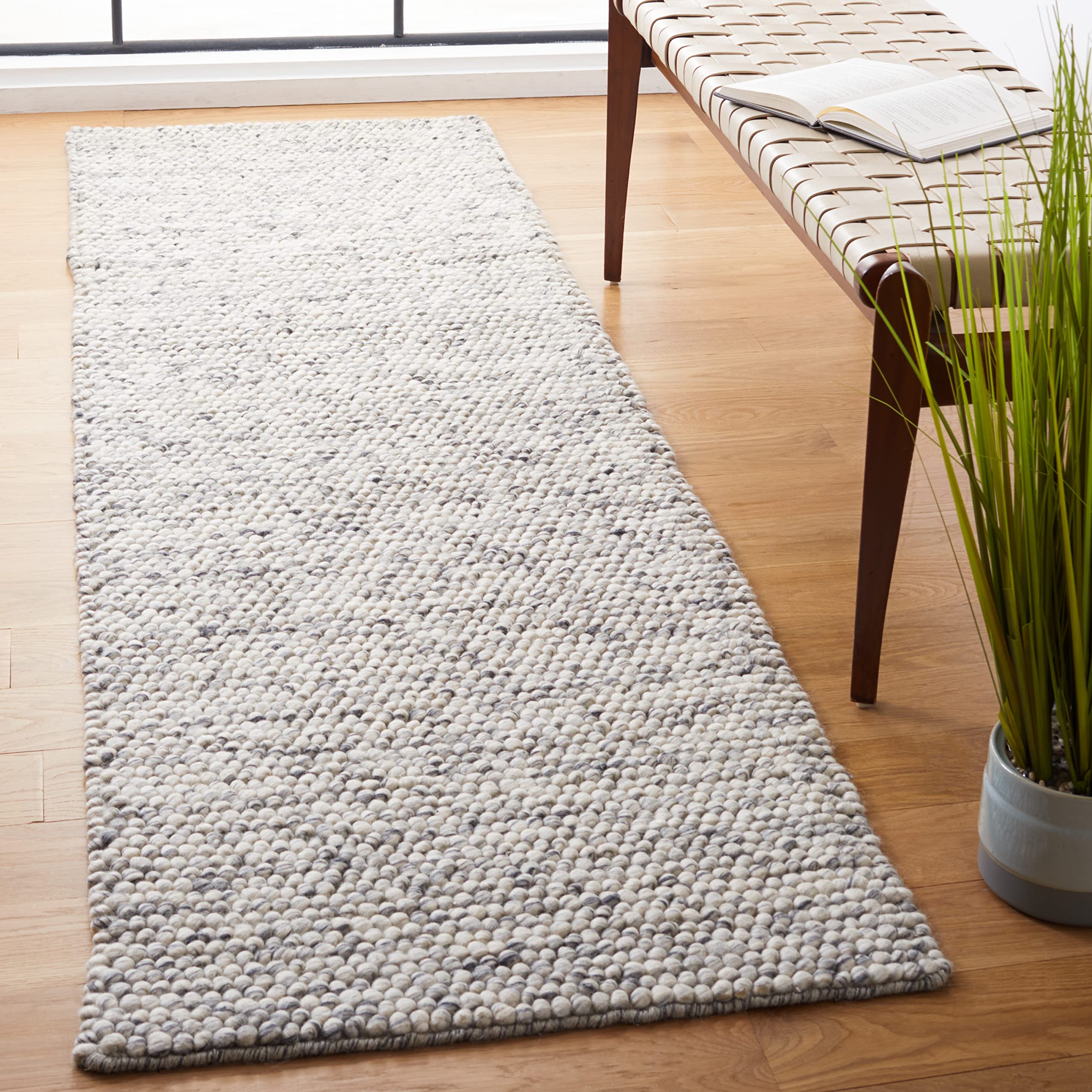 SAFAVIEH Natura Collection Runner Rug – 2’3″ x 12′, Light Grey & Ivory, Handmade Wool Blend, Textured Design, Ideal for Hallway, Bedroom, Foyer (NAT620G)