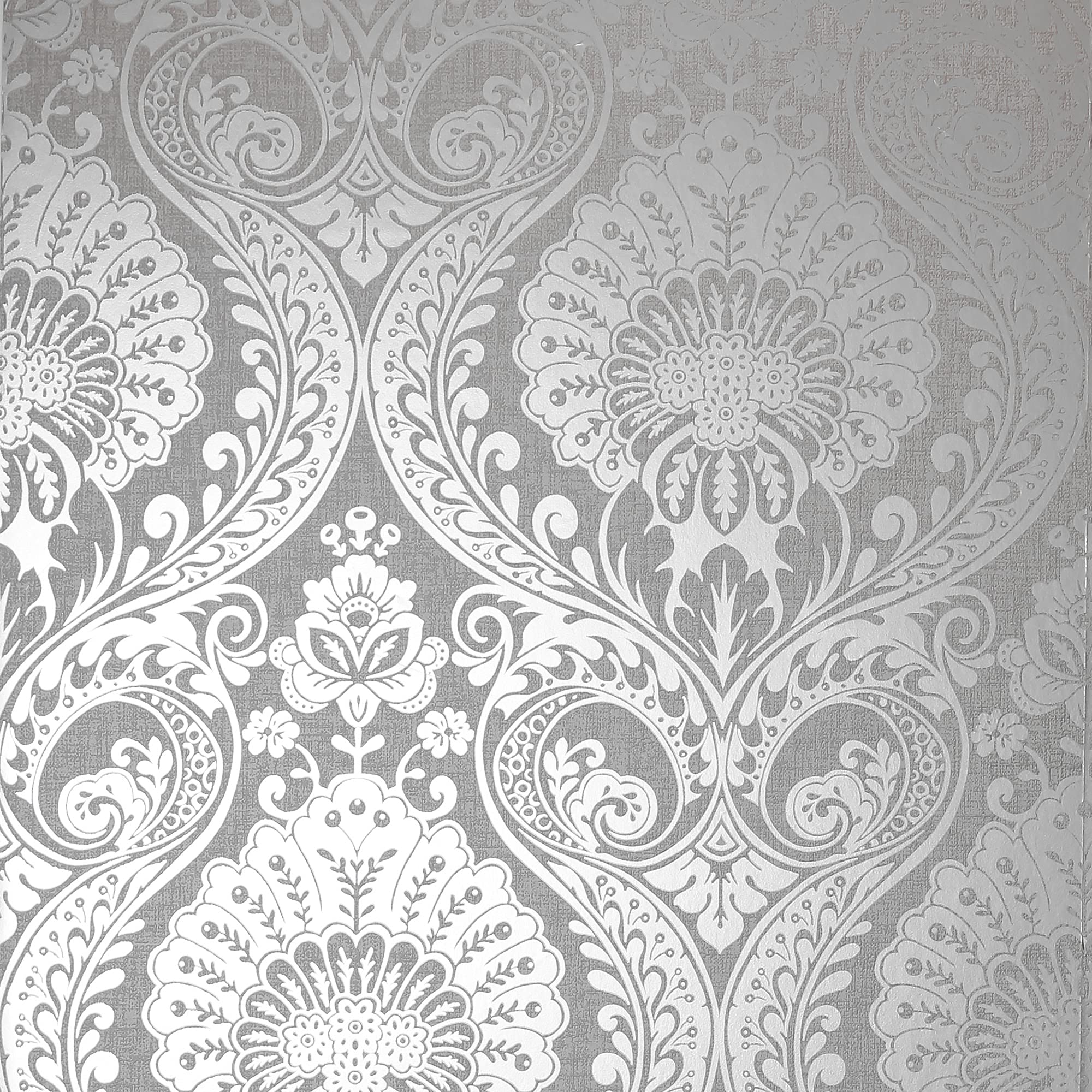 Arthouse 906609 Silver Metallic Textures Luxe Damask Wallpaper 906609-Damask
