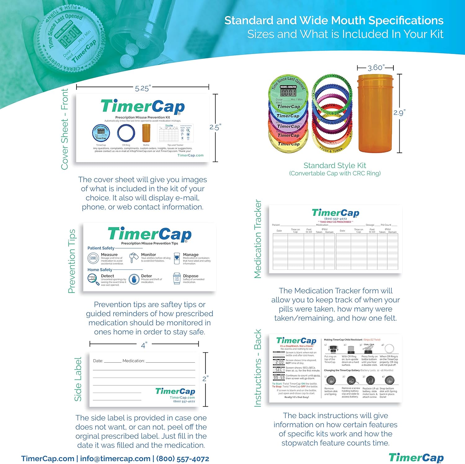TimerCap Automatically Displays Time Since Last Opened - Built-in Stopwatch Smart Pill Bottle Cap Medication Reminder Case (Qty 2 - Standard 1.8 oz White Opaque Bottles) EZ -Twist/CRC: Health & Personal Care