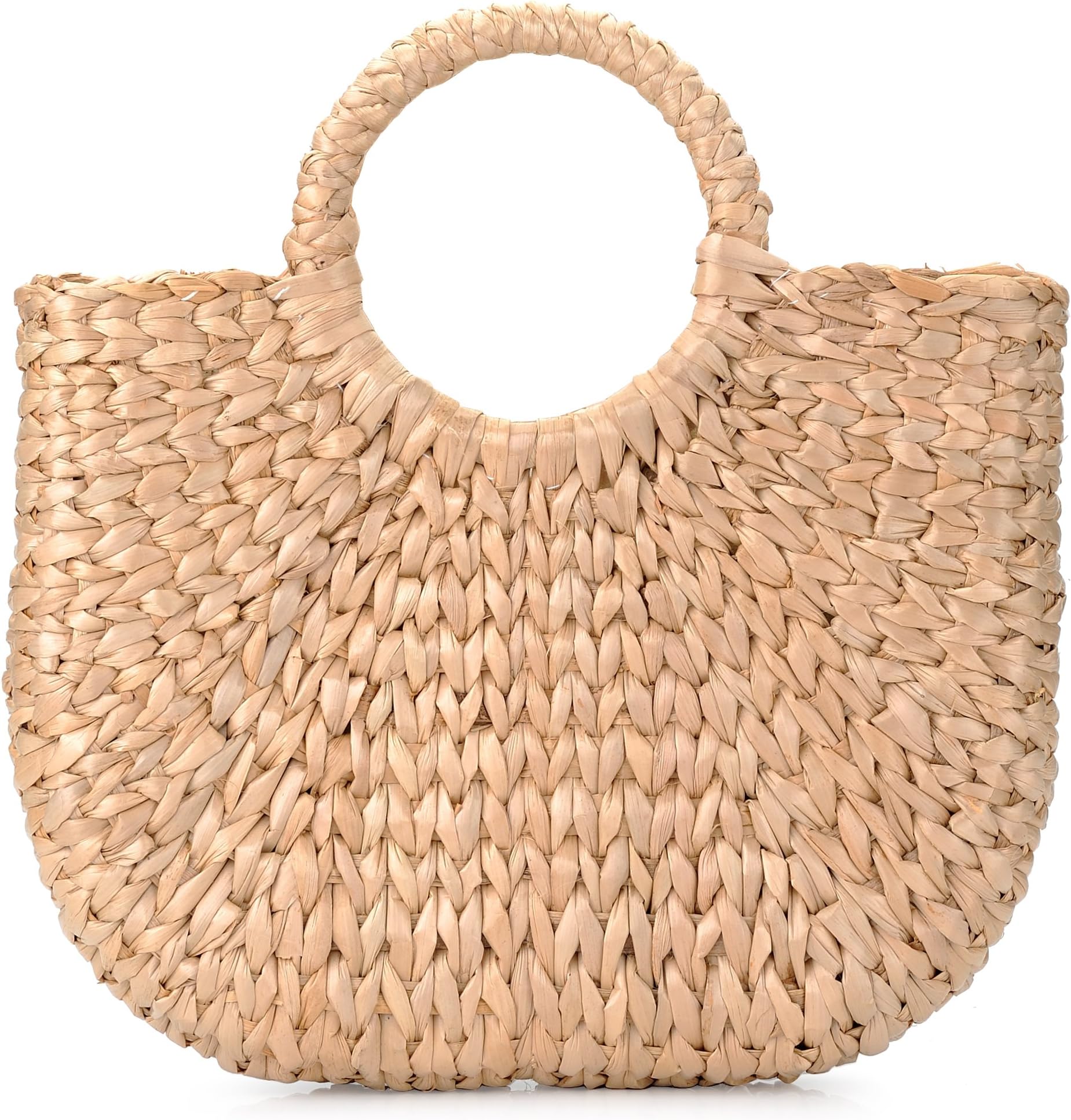 Natural Chic Hand-Woven Round Handle Ring Toto Retro Large Casual Summer Beach Handbags (Straw 11x8 H inches)