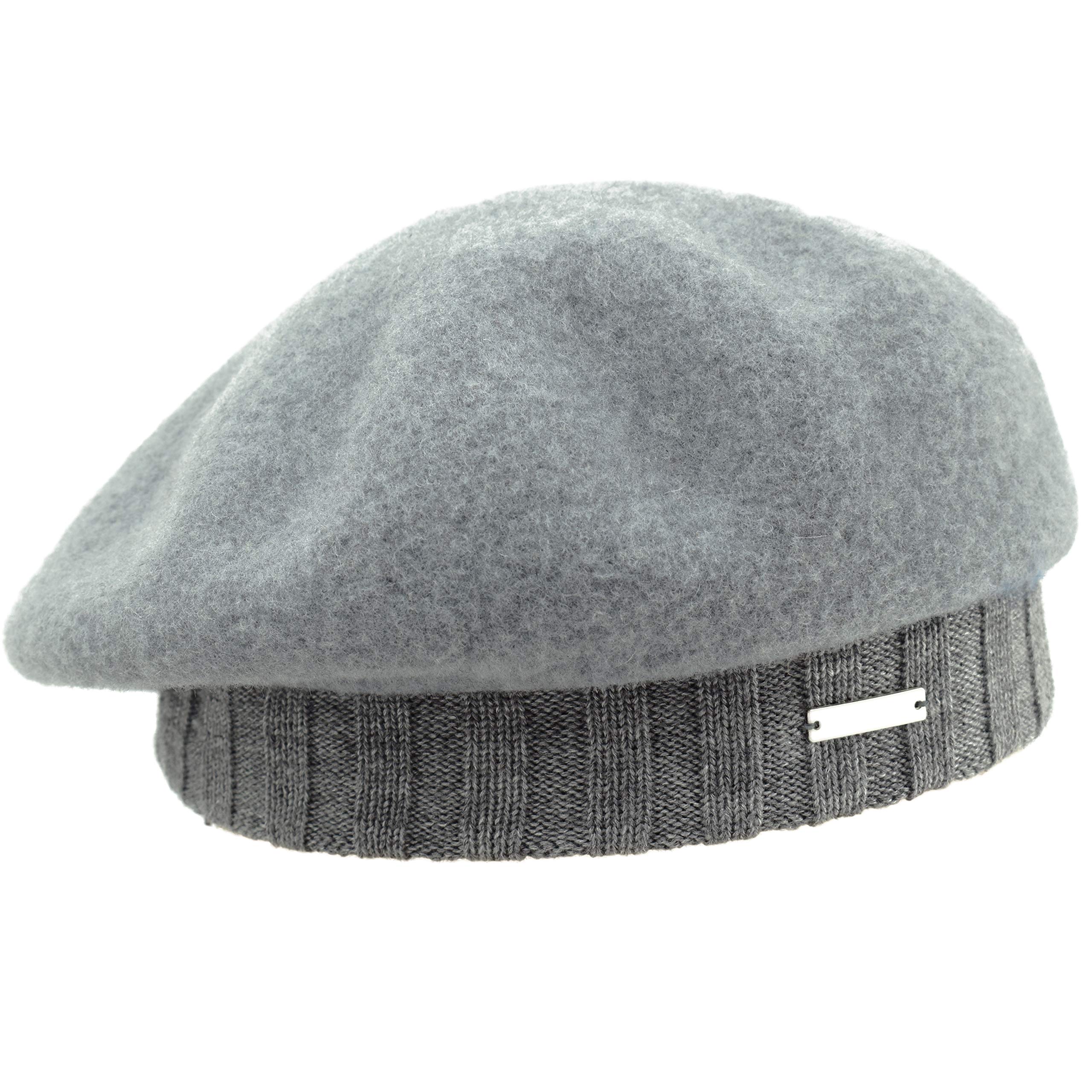 Seeberger Women's Beret Hat with Knitted Edge, Smoke Grey, One size