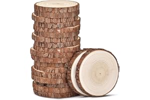 LESUMI Unfinished Natural Wood Slices with Bark - 20 Pcs 3.5-4 inch Wood Craft kit, DIY Kids Arts and Crafts Coasters Christmas Ornaments Rustic Wedding Decorations