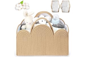 MAXUNI XL Diaper Caddy Organizer for Baby, Durable Cotton Rope Baby Gift Basket,Upgrade Design - Space Division Portable Diaper Organizer, Multi-Use Nursery Organizer for Diapers, Car Diaper Caddy Cart