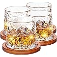 10oz Large Spinning Whiskey Glasses set of 4,Rotatable Old Fashioned Glasses,with Bamboo Coasters,Help Relieve Stress, Anxiety,Tension. Christmas Gifts Stocking Stuffers for Men,Husband,Dad,Father