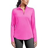 PINSPARK Workout Tops for Women Long Sleeve Athletic Shirt Quarter Zip Running Shirts Stretchy UPF 50+ Yoga Hiking Tee Top