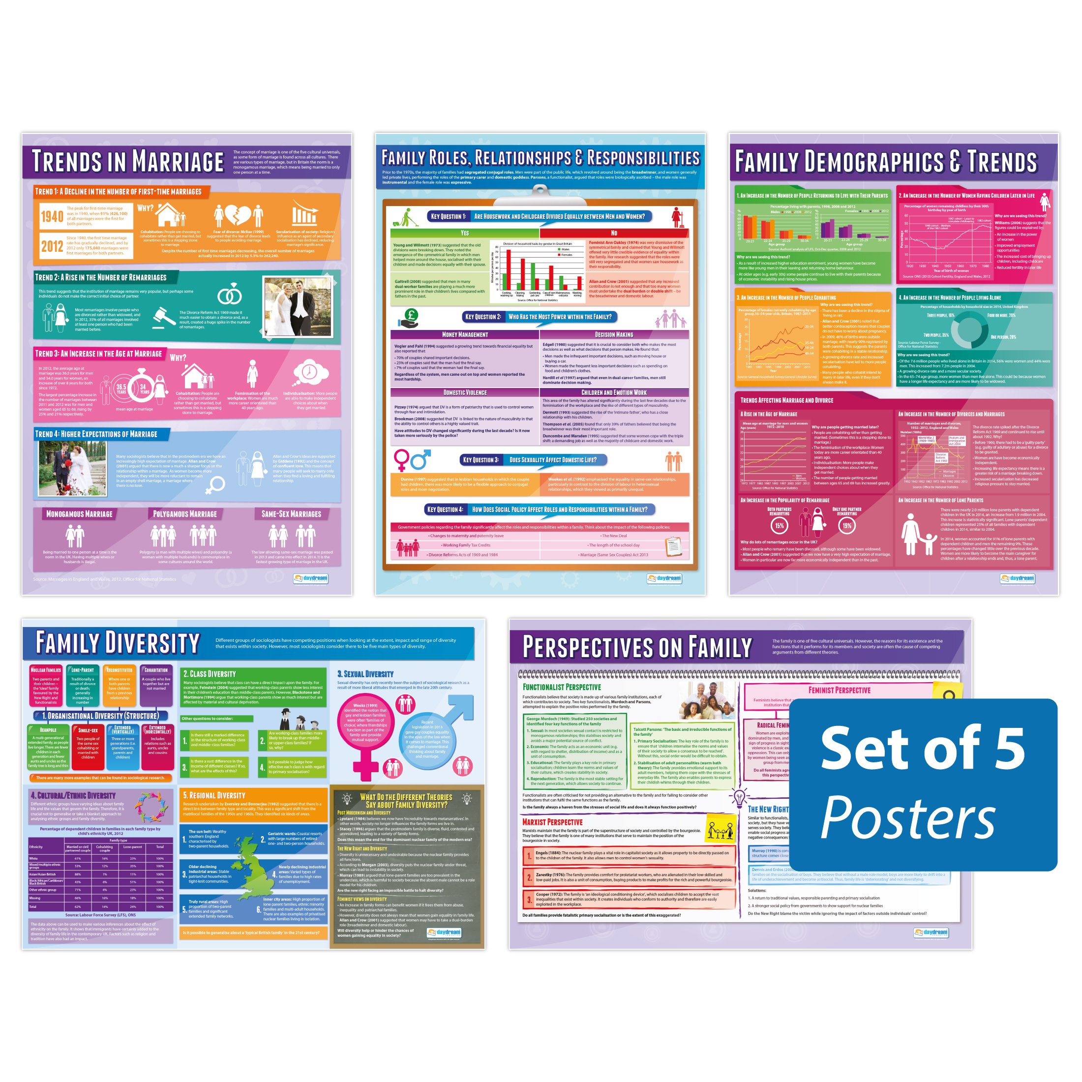 Family Diversity Posters - Set of 5 | Sociology Posters | Laminated Gloss Paper measuring 850mm x 594mm (A1) | Sociology Class Posters | Education Charts by Daydream Education