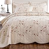 Quilt Set Classical 3D Floral Embroidery Pattern 3-Piece Cotton Reversible Quilted Embroidered Decorative Bedspreads Coverlet Bedding Set, Lightweight &Soft,Beige,King Size