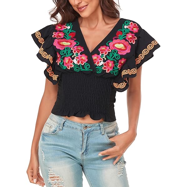 Floerns Women's Mock Neck Guipure Lace Trim Embroidery