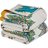 Ffdshc Spring Boho Throw Blanket for Sofa,Couch,Chair, 50"x60",Beige,100% Cotton Throw Blankets for Farmhouse Home Decor,Skin-Friendly Rustic Boho Quilt Floral Printed Muslin Blanket for Adults