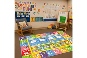 KC Cubs 5x7 ABC Alphabet, Seasons, Months & Days Rug – Educational Play Mat Carpet for Kids, Toddlers, Nursery, Classroom, Playroom, Baby Daycare