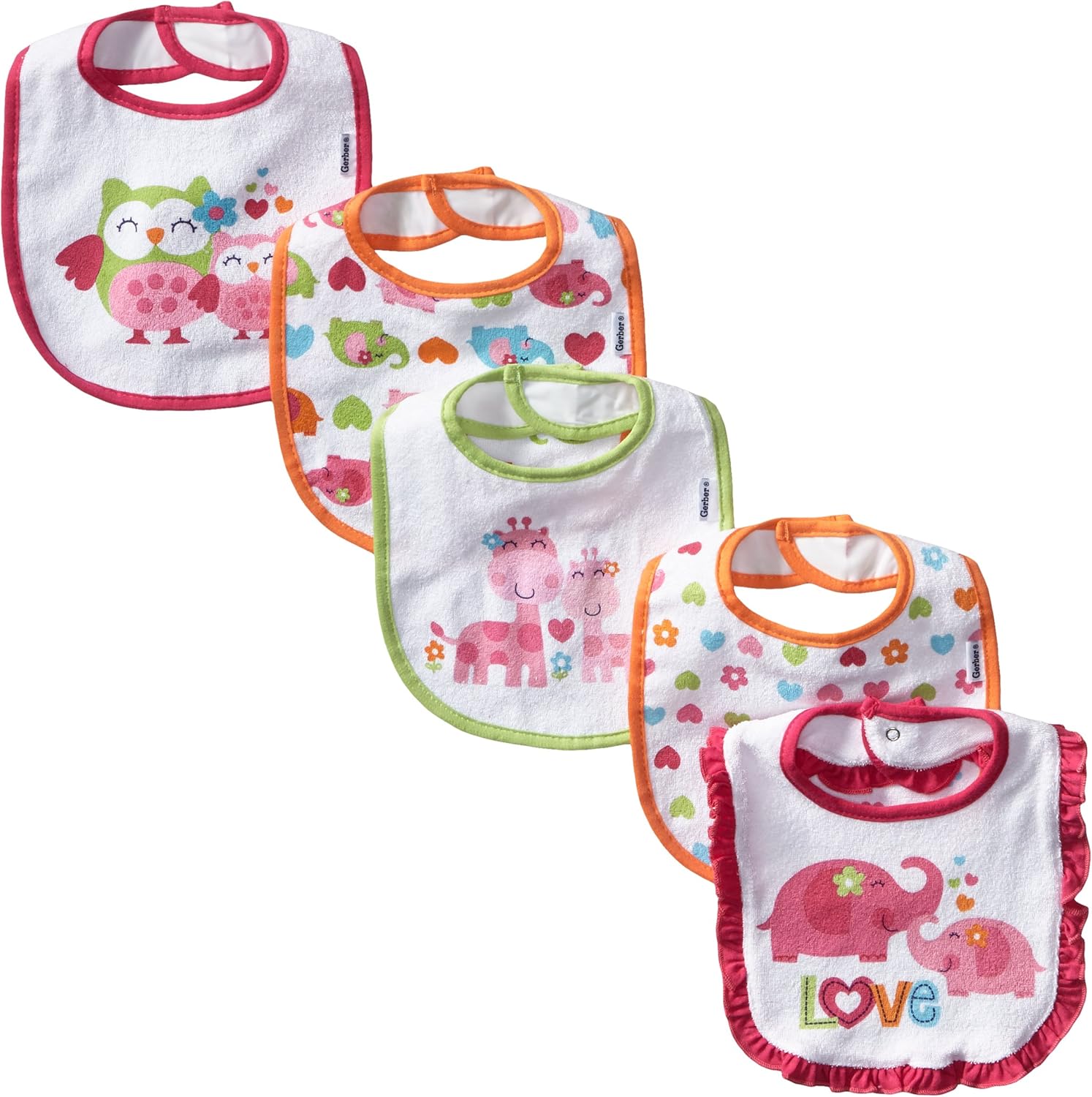 Gerber BabyGirls Newborn Girls 5 Pack Starter Bibs Clothing