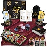 Wyspell Classic Tarot Kit - Tarot Cards Set for Beginners with Guide Book | Includes: 78-Card Traditional Tarot Deck, Guidebook, 7 Chakra Stones, Crystals, Pendulum, Cloth, 2 Card Holders, Velvet Bag