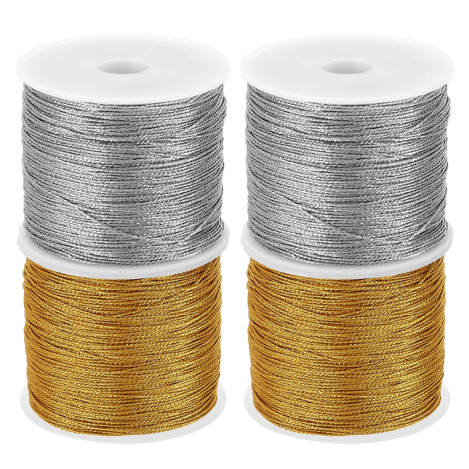 PATIKIL Total 240yard Metallic Cord Set, 4Rolls 0.4mm Dia Tinsel Ornament String Thread for Craft Beading Jewelry Making Gift Wrapping Decoration, Gold,Silver
