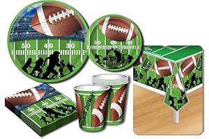 MATTY'S TOY STOP Deluxe Football Theme Party Supplies Set for 20 People, Includes 20 Large Plates, 20 Small Plates, 20 Napkins, 20 Cups & 2 Table Covers - Perfect for Gameday or Birthday (82 Pieces Total)