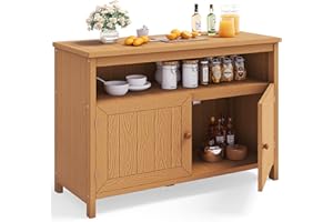 DWVO Poly Lumber Outdoor Sideboard, Patio Bar Table with Storage and Shelves, Weather Resistant Storage Cabinet for Outdoor, Pool and Garden - Brown