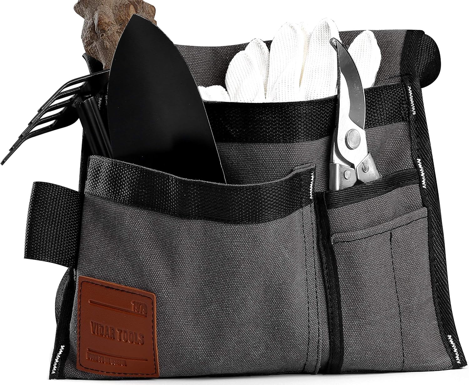 VIDAR TOOLS 6-Pocket Single Side Tool Belt Pouch/Utility Belt/Tool Apron for Carpenter and Gardener.Durable Canvas Constructionfortable Adjustable Belt.Light Weight.Grey. - - 