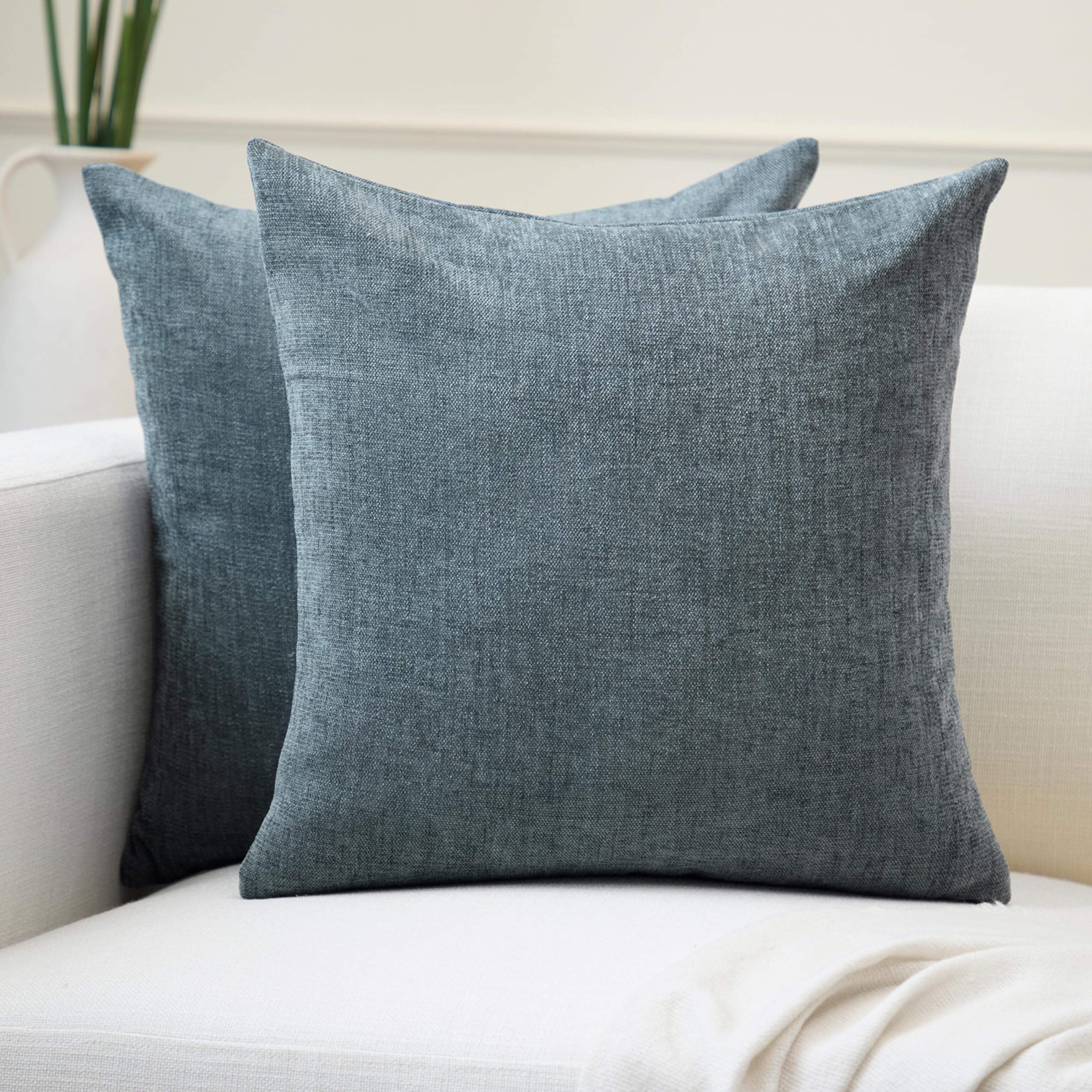 Encasa XO Chenille Cushion Covers Set of 2 | Denim - (24"x24") (60x60 cm) | Decorative Accent Square Throw Pillow Cases For Couch, Home Decor, Sofa — image 1