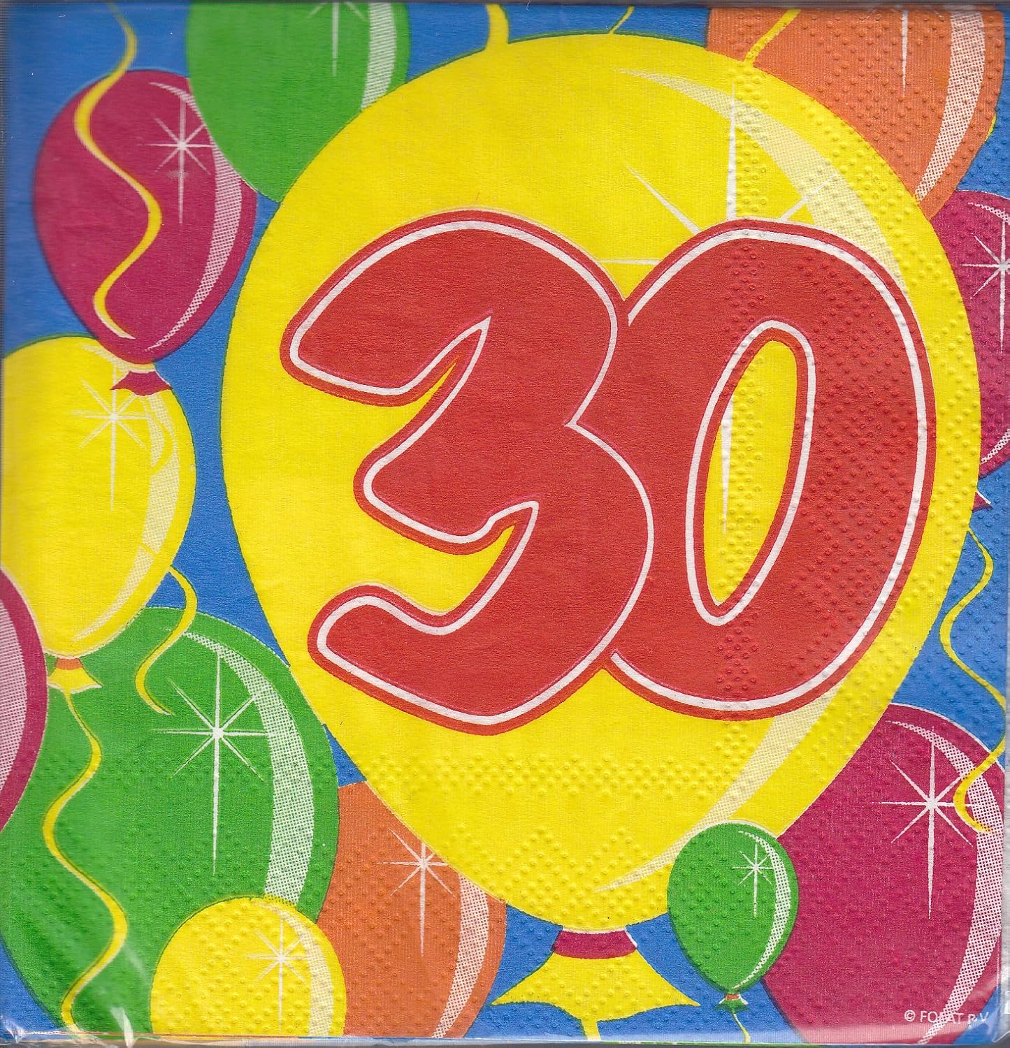 Folat - 30th Birthday Balloons Napkins - Multicolor - 20 Pieces, 25cm x 25cm
