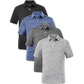 Orrstarry 4 Pack Boys Short Sleeve Polo Shirts Dry Fit Athletic Performance Collared Golf Shirts for Youth