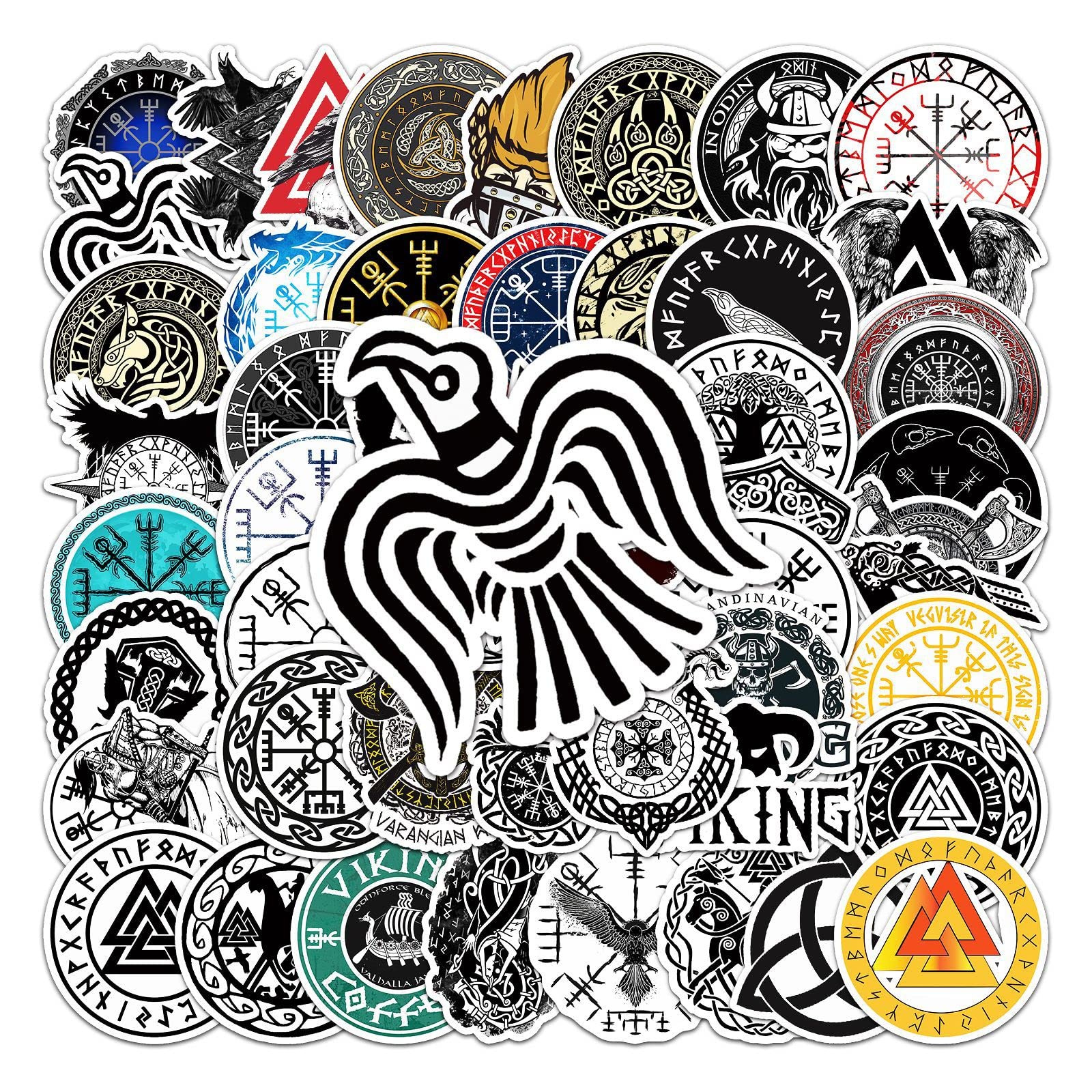 50PCS Viking Totem Stickers Vinyl Nordic Viking Pirate Waterproof Stickers for Water Bottles Laptop Guitar Scrapbook Skateboard Car Phone Computer,Viking Graffiti Decals for Teens Adults Boys — image 1