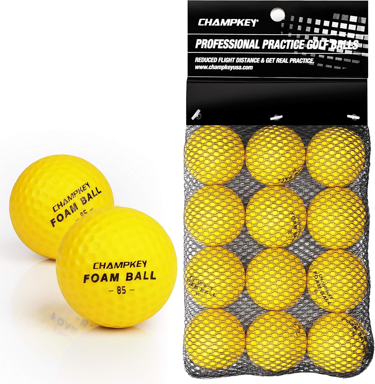 Champkey Compressed Foam Golf Balls(12 Pack or 24 Pack) True Spin and Feel Practice Golf Balls
