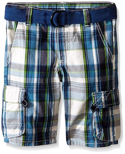 Wrangler Authentics Boys' Fashion Cargo Shorts, Blue Plaid, 10 in